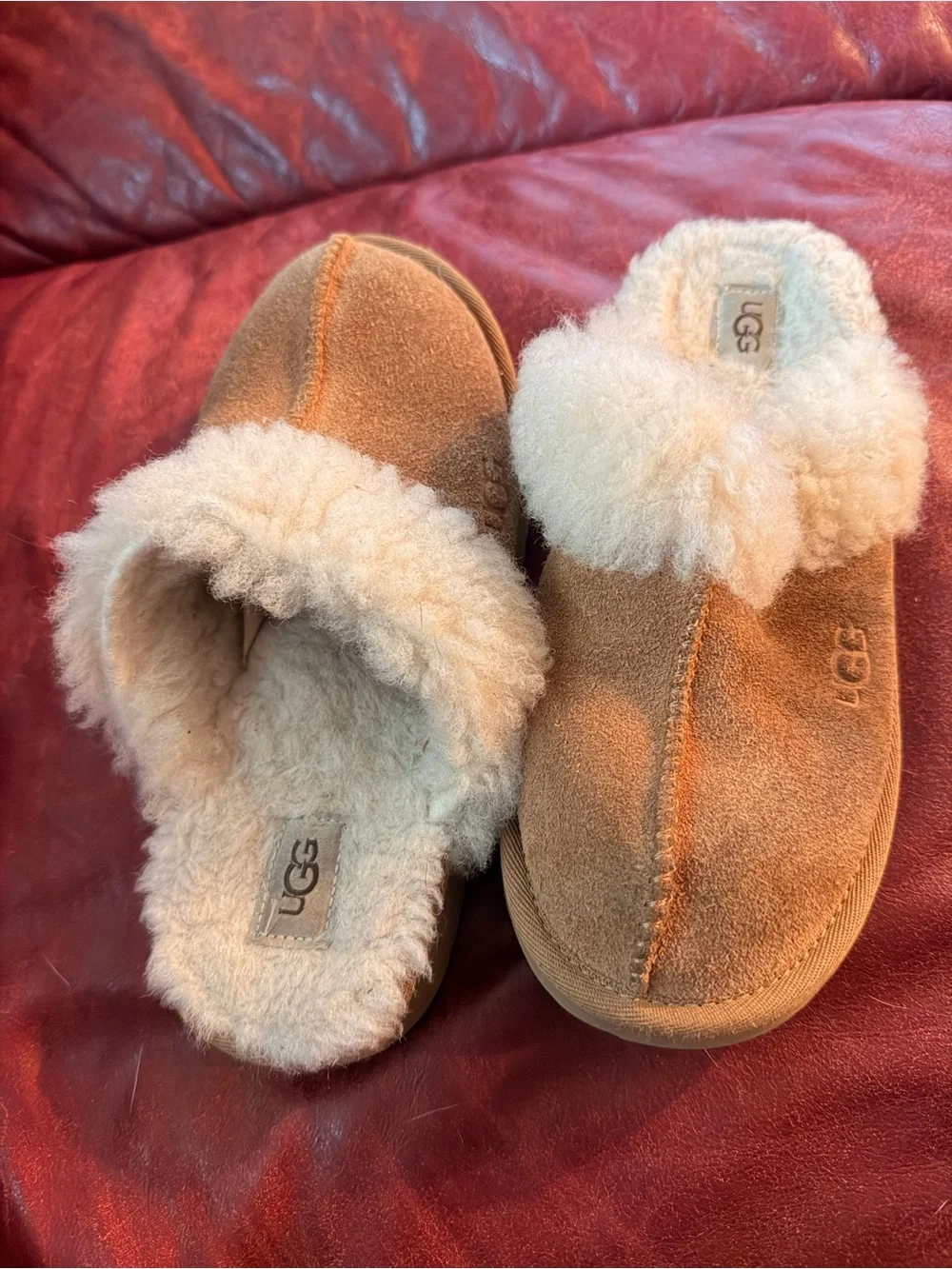 UGG Chestnut & Cream Kids Shearling Lined Slippers